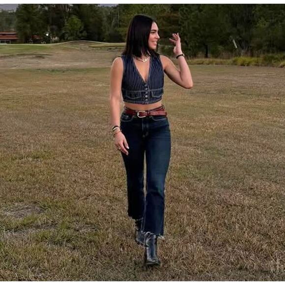 ZARA Cropped Sleeveless Vest NWT | Striped Button-Front Denim Look M - Picture 9 of 16